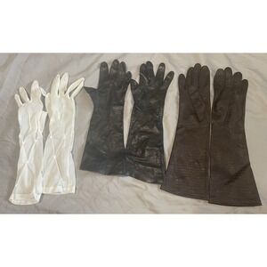 Vintage Womens White And 2 Leather Formal 14" & 15" Long Opera Gloves